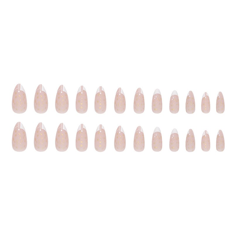 #W291 French Tip Press on Nails Short Almond,  Sheer Finish Fake Nail with Design, Pointed Almond Shape Nude False Nails, Transparent Reusable Stick Glue on Nails Kit for Women